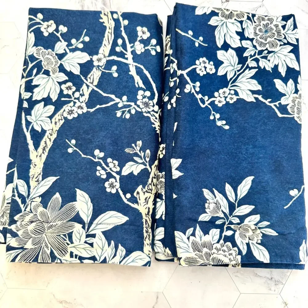 2 Ralph Lauren King Pillow Shams Deauville Blossom Floral Navy Blue HTF READ